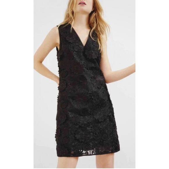 Ted Baker Soniah Dress 8/10 US Black 3D Floral Cocktail Whimsy Goth NWOT
